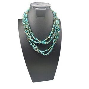 SK925 Turquoise Chip Necklace 80" Flapper Style Chunks Hand Knotted Thailand